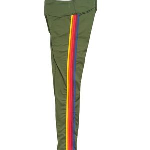 Aviator Nation Green Leggings with Multicolor Stripe